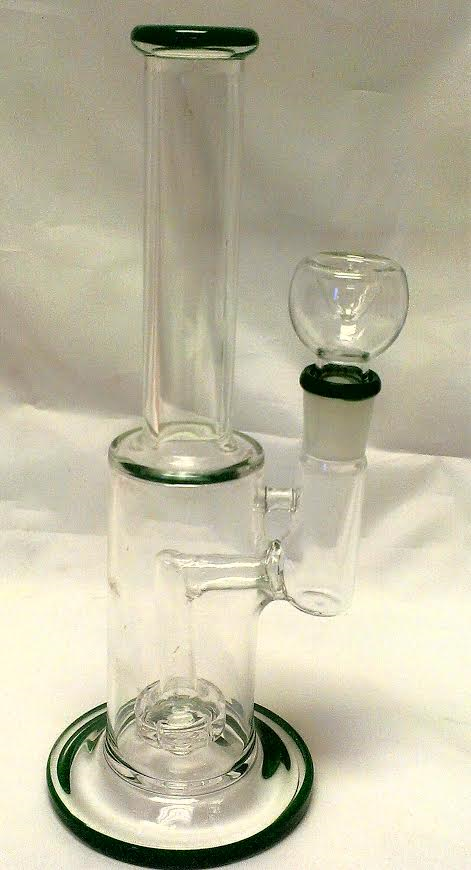 10\" Clear Glass-Green rims Water Pipe-in leg Percolator WP231
