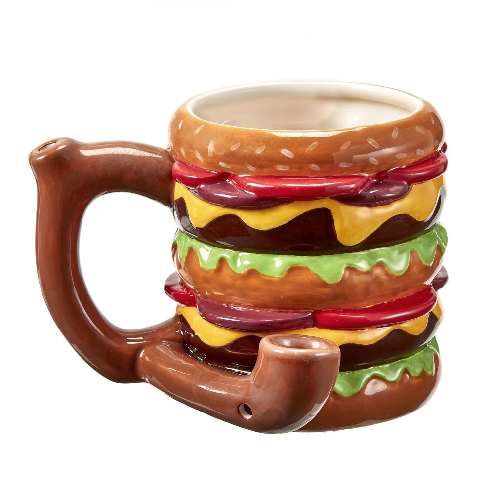 Mug-Ceramic Cheeseburger Design Pipe Mug #HAMM