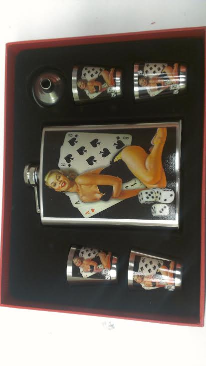 8oz Pinup Girl Flask, Funnel & 4 Shot Cup Gift  Set Set33