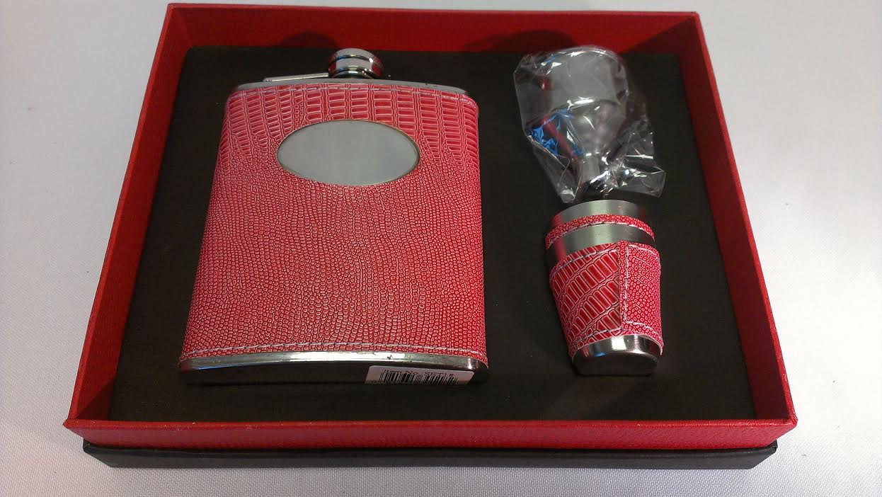 7oz. Leather Wrap Flask w/Engr. Plate, 1 Cup & Funnel Set18