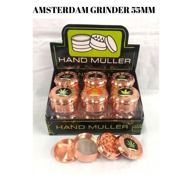 4 Part-55mm HAND MULLER-METAL HERB GRINDER  AMSTERDAM CHROME#GR