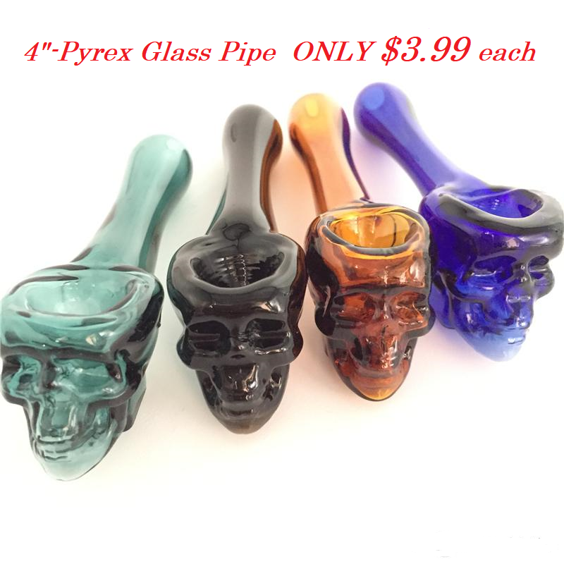 *4" Pyrex Glass Skull Fancy Pipe #P71C