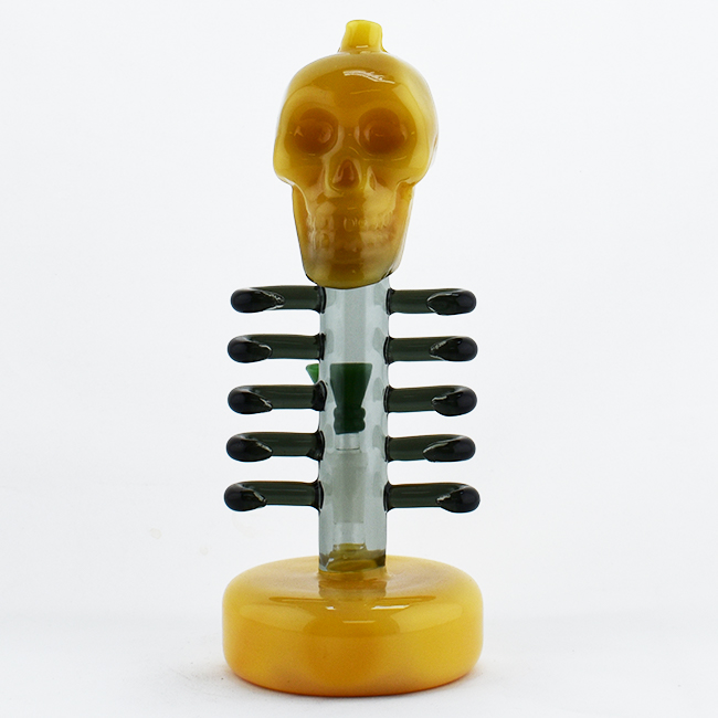 *9" American Glass  Skull Grip Brikle Design Waterpipe (WP499)