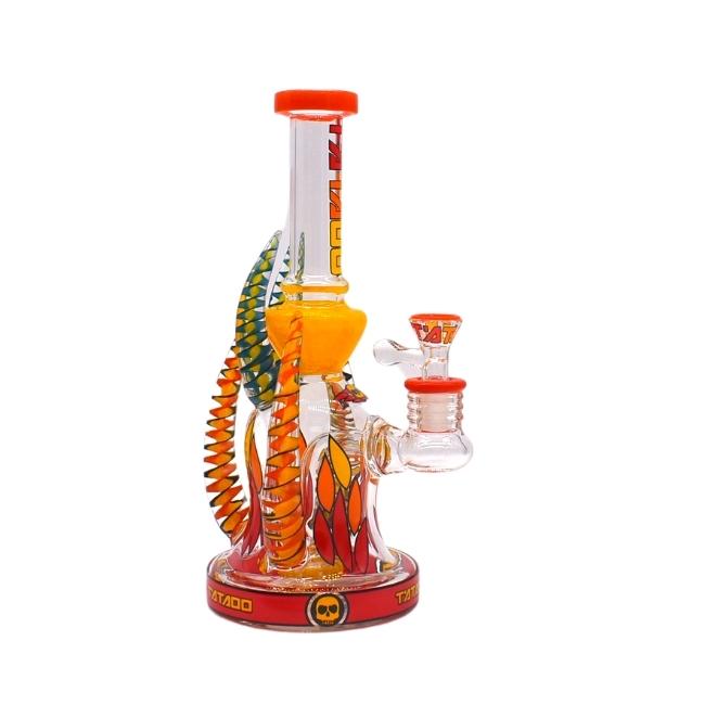TATTOO GLASS 12″ HORN DESIGN WATER PIPE #WPC2113
